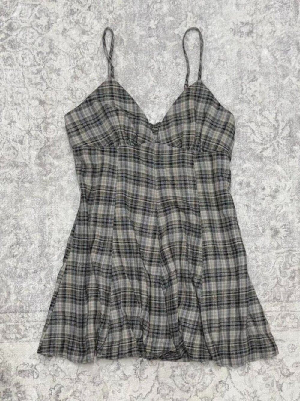 Y2K grey plaid summer sun mini dress